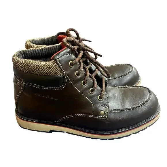 Eddie Bauer Tom Boots Mens Boys 5M Brown Leather Lace Up Ankle Cushion Padded - Picture 2 of 9